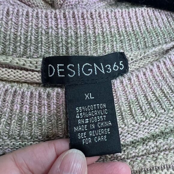 Design 365 Pink Green Tight Knit Puff Sleeve Sweater XL Women’s - Picture 3 of 6